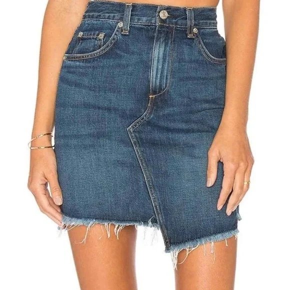 Rag & Bone Eddy Dive Denim Asymmetrical Mini Skirt - Picture 1 of 6